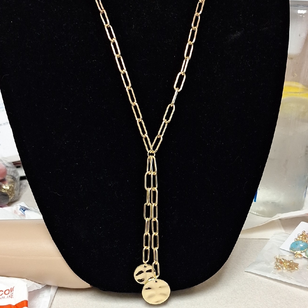 A New Day Gold Link Necklace with Round Pendants